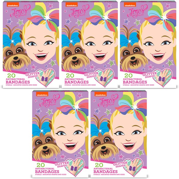 JoJo Siwa Kids Bandages, 100 ct Glitter Bandages | Wear Like Stickers, Adhesive Bandages for Minor Cuts, Scrapes, Burns. Easter Basket Stuffers for Kids & Toddlers