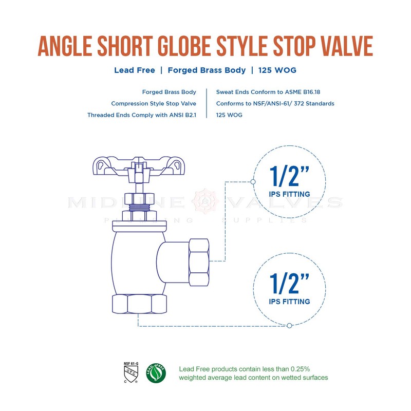 Everflow Supplies 74122-NL 1/2" Angle Short Globe Valve With Female