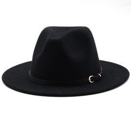 HEYANN Women's Men's Classic Wide Brim Fedora Hat with Belt Buckle Felt Unisex Trilby Hat Men's Panama Hat Jazz Hat for Women Men, black