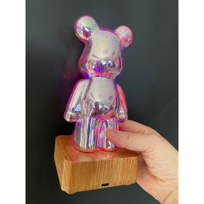 Wireless Crystal Bear Night Light 3D Glass Bedside Lamp Colorful