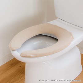 OKA Etoffe Toilet Seat Cover, For U-Shaped Seats, Antibacterial, Odor Resistant, Approx. 3.5 x 3.4 x 0.4 Inches (9 x 8.7 x 1 cm), Beige