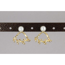Gold ear jacket earrings front back earrings double look faux pearl stud vine