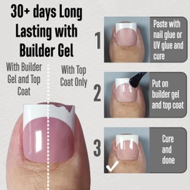 MUTIOVO French Tip Toe Nail Tips Press on, Sharp Square Pre-Designed Soft Gel False Toenail Extension, BABY PINK Pre-applied Tip Primer & Base Coat, Full Cover Acrylic for DIY x 15 Sizes 240 pcs