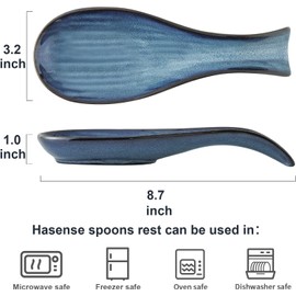 Tikooere Ceramic Spoon Rest for Stove Top,Large 8.7 Inch Spoon Holder for Kitchen Counter,Porcelain Utensil Rest for Thankgiving and Christmas Gift,Dishwasher Safe and Heat-Resistant,Blue(1 PC)