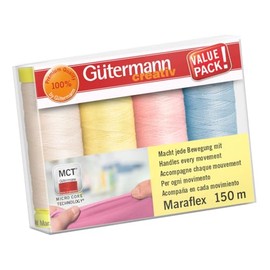Gütermann - Gütermann Creativ Polyester (4 x 150 m) Maraflex Elastic Sewing Thread Set, Colour Variation 3 - 1 Set