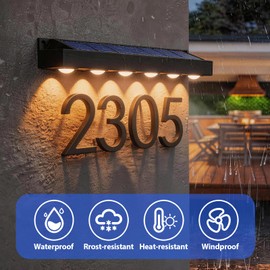 Solar Lights Outdoor Illuminates House Numbers and House Address Sign, Waterproof Solar Powered for Garden Patio Yard (6 LED, 10 Inch)