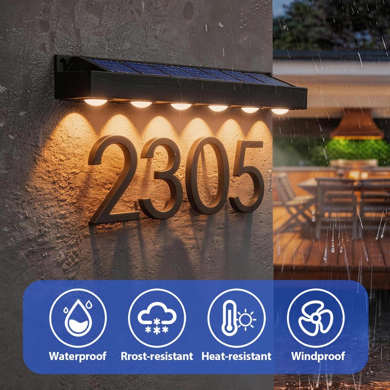 Solar Lights Outdoor Illuminates House Numbers and House Address Sign,