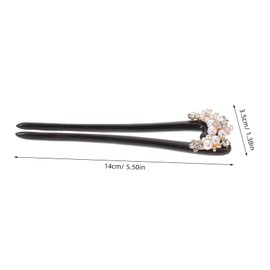 Ipetboom Wooden U Shaped Hair Pins with Faux Pearl Vintage Double Prong Forks for Women Elegant Hair Styling Accessories for Chignons Traditional Outfits