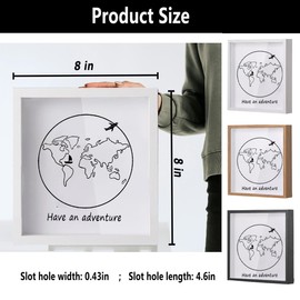 Sowoxdme Adventure Travel Shadow Box with Slot, 8 In Adventure Archive Box with Slot, Large Shadow Boxes Display Cases for Memories, Shadowbox Picture Frame for Wedding, Tickets (White 20*20cm)