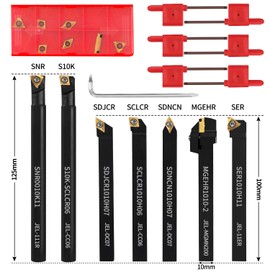 LudoPam Lathe Turning Tools 21Pcs -7Pcs 3/8" 10mm Shank Metal Lathe Tool Holder Set / 14Pcs Indexable Carbide Inserts Golden for Turning Grooving Threading Boring Carbide Inserts Carbide Turning Tool