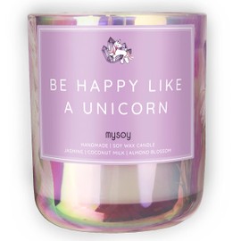 Edelstein Duftkerze mit Einhorn Spruch | Handgemacht aus Sojawachs | In Geschenkbox | BFF Geburtstag Valentinstag Geschenk für Sie Freundschaft Freundin Deko Kerze gute Laune |Jasmin-Kokos