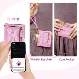 COSHAYSOO Initial Wallet RFID Small Bifold Slim Letter Wallet for Women Teenager Girls Travel Daily Necessities Credit Cards Money Cash Coin Organizer, Pink, Compact, H