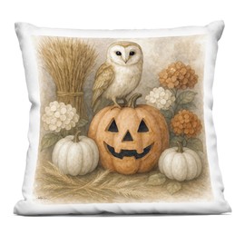 Stupell Industries Autumn Harvest Owl & Jack-o-Lantern Indoor Printed Throw Pillow, 18 x 7 x 18, Brown