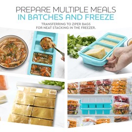 XOMOO Silicone Freezer Tray With Lid - Soup Freezer Container molds - Large Ice Cube Tray- makes 8 perfect 1 cup portions cubes, 2-Pack Freezer Storage Food Soups & Meal Prep - Oven & Dishwasher -Safe