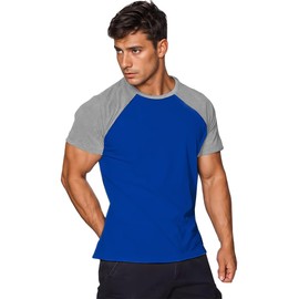 Mens Muscle Cut Raglan T Shirts with Short Sleeve Fitness Workout Tops 4320 Blue-Light Grey M