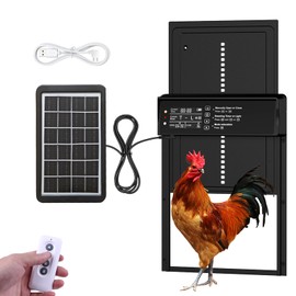 Automatic Chicken Coop Door Solar Powered with Timer & Light Sensor 4 Modes Aluminum Waterproof Chicken Door, Remote Control, LCD Display, Dual Protection of Anti-Pinch Design and Abnormal Alarm