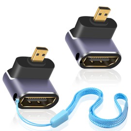 Duttek 8K 90 Degree HDMI to Micro HDMI Adapter, UP Angle Micro HDMI Male to HDMI Female Adapter, UHD Micro HDMI Extender Adapter with LED Light and Perforated Design for Cameras Camcorder (2 Pack)