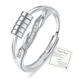 DOA 925 Sterling Silver Fidget Ring, Adjustable Thumb Anxiety Ring for Anxiety Women, Spinner Twited Rings to Relieve Stress & Worry in Platinum
