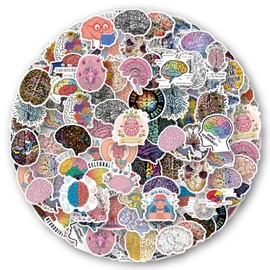 UBOFUGS 50 Pcs Brain Stickers Pack | Colorful Brain Stickers Vinyl Waterproof for Scrapbook,Journaling,Laptop,Bumper,Skateboard,Water Bottles,Computer,Phone,Cartoon,Hard hat,Car Stickers