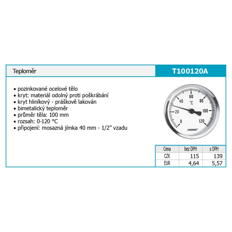100mm 0-120C Thermo Water Oil Temperature Gauge 1/2 inch Rear