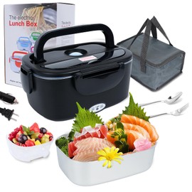Eleckfun Electric Lunch Box Food Heater, 2 in 1 Heated Lunch Box for Car Truck Home Work Adults Food Heating, Leak Proof, 1.5L Removable Stainless Steel Container, 110V/12V/24V 80W