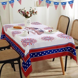 SASTYBALE 4th of July Rectangle Tablecloths, 60 x 102 Inch Fireworks Table Cloth Washable Spill Proof Wrinkle Resistant Soft Polyester Table Cover for Patriotic Holiday Parties