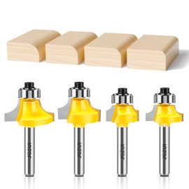 JGZUI 1/4-inch Shank Roundover Router Bit Set, 4 Pcs Router bit Set, Bearing Guide for Rounding Edge Bit, Round Over Router Bits for Edging Forming (R 1/8", 1/4", 3/16", 5/16")