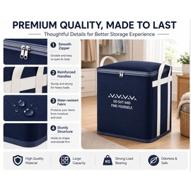 2 Pack Large Non-Woven Fabric Clothes Storage Bag Organizer with Reinforced Handles - Dark Blue