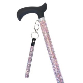 Jacqueline Kent JKC114.PK Aluminum Crystal Embellished Sugar Cane with Black Handle and Coordinating Wrist Band Adjustable 23.5 Inches to 40.25 Inches, Flamingo Pink