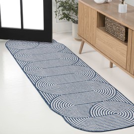 JONATHAN Y SHP201C-28 Margot Modern Geometric Arch Stripe Cream/Navy 2 ft. x 8 ft. Indoor/Outdoor Shaped Runner Rug, Pet Friendly, Non-Shedding, Stain Resistant, Easy-Cleaning for Backyard Patio Porch