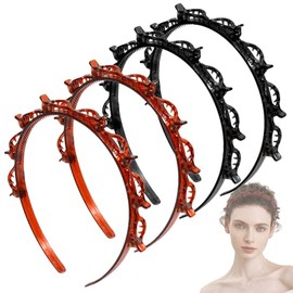 4PCS Braided Bangs Clips and Headbands – Hollow Toothed Hair Braiding Tools, Lightweight Hair Accessories for Women and Girls, Black & Brown