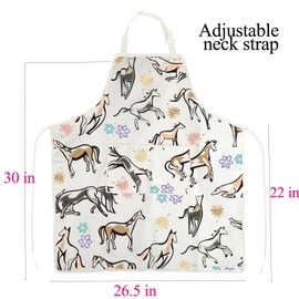 BNQL Horse Print Apron Horse Gifts Equestrian Gifts Horse Lover Gifts Floral Horse Cooking Kitchen Apron with Pockets Waterproof (Horse Print Apron)