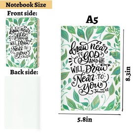 Christian Hard Shell Journal Notebook, Bible Gifts for Women, Green College Ruled Notebook, Inspirational Hardcover Notebooks, Journals for Writing Planner Note Taking 200 Sheets (5.8 x 8.3)