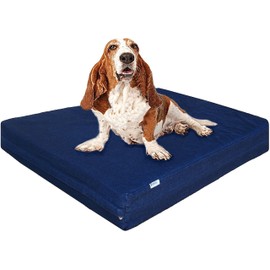 Dogbed4less Large Orthopedic Memory Foam Dog Bed for Medium to Large Dogs with Durable Waterproof Internal Case, Removable Washable Denim Cover + Bonus Pet Bed Cover, 41X27X4 Fit 42X28 Dog Crate, Blue