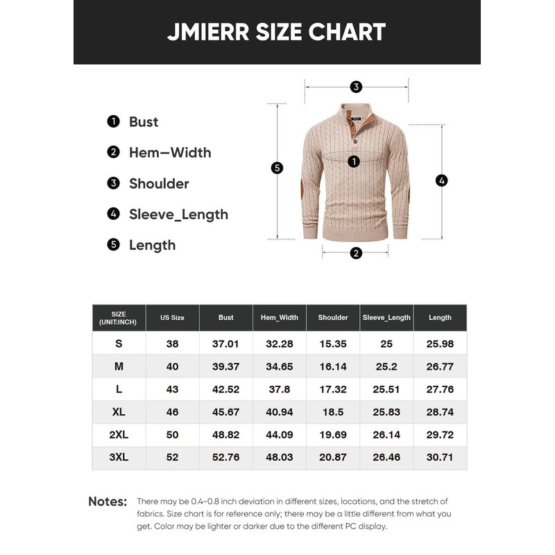 JMIERR Mens Cable Knit Pullover Sweater Heavyweight Loose fit Casual