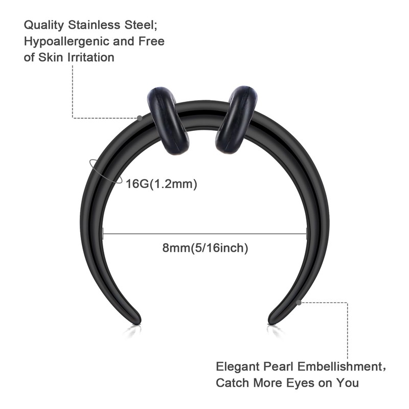 Zolure 16G Septum Piercing 8 mm Horseshoe Piercing Nose Piercing
