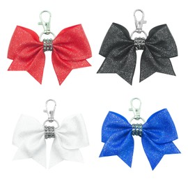 Hipcheer Glitter Cheer Bow Keychain for Cheerleading Teen Girls High School College Sports (White,Black,Blue,Red)