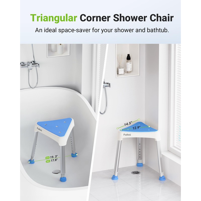 Space-Saving Triangular Shower Chair for Elderly and Disabled, 400 lbs