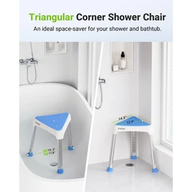 Space-Saving Triangular Shower Chair for Elderly and Disabled, 400 lbs Adjustable Shower Stool Seat with Stable-Bracing, Non-Slip Bathtub Chair, Tool-Free Assembly, Blue With Eva Pad