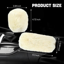 Hovom 2PCS Fluffy Car Gear Shift Knob Cover & Handbrake Cover, Soft Plush Hand Brake Handle & Gear Shift Cover for Women Girls, Universal Comfortable Warm Furry Car Accessories (Beige)