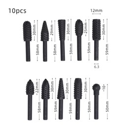 Wjelet 10 Piece Wood Cutter Wood Rasp Set for Drill, Milling Drill Rasp Wood Milling Cutter Cylinder Milling Cutter Tenon Cutter Cone Cutter Ball Cutter Cordless Screwdriver Drill Shank Tools