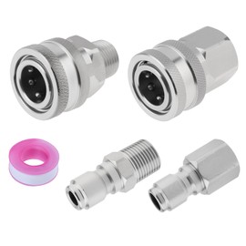 4 pcs 3/8 inch NPT Pressure Washer Adapter Set for Hose, Ball Valve, Wand, Stainless Steel Male and Female Quick Connector Kit with Tape