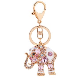 Reizteko Lucky Elephant Colorful Opal Rhinestone Plating Women Car/Bag Keychain Purse Charm - Pink