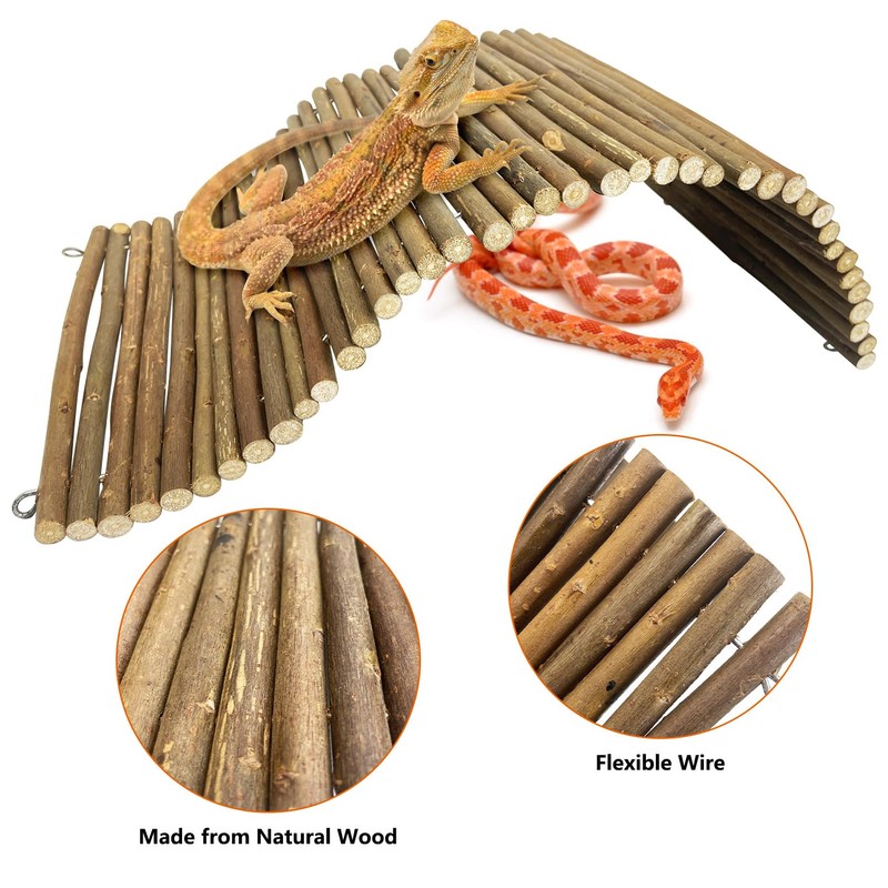 BNOSDM Large Reptile Hide Tortoise Hideout Bearded Dragon Wooden Bridge