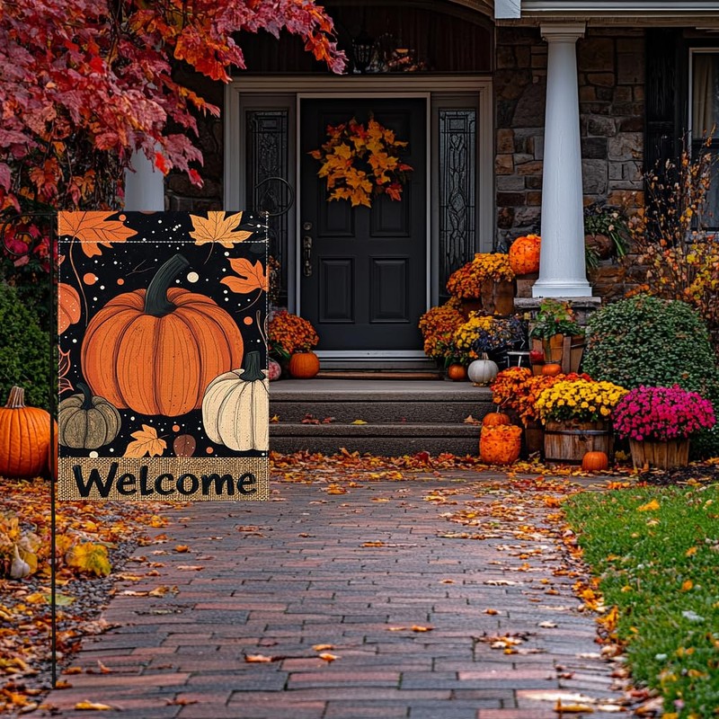 Fall Pumpkin Garden Flag 12x18 Inch, Double Sided Thanksgiving Yard