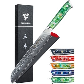 SANMUZUO 8” Bread Knife Serrated Kitchen Chef Knife - Damascus Steel & Resin Handle - Xuan Series (Jade Green)