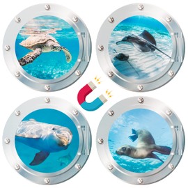 JAPBOR 4pcs Cruise Door Magnets Decorations Magnetic, Cabin Ship Refrigerator Car Magnet, Sea Animal Magnetic Decal, Ocean World Turtle Dolphin Fridge Sticker for Home Kitchen Cabinet Decor (9.8 Inch)