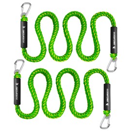 Obcursco Bungee Dock Line, Jet Ski Dock Line with Double 316 Stainless Steel Clips, Boat Snubber Docking Rope for PWC, Boat Accessories for Yamaha Waverunner, Seadoo, Kayak, 2 Pack (Yellow/Green, 5ft)