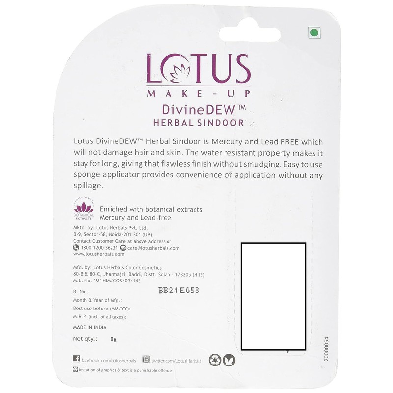 Lotus Herbals Divine Dew Herbal Sindoor Free of Mercury and