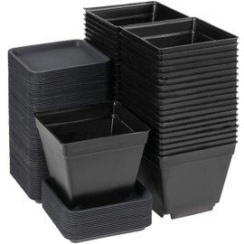 ZEONHAK 80 PCS 4 Inch Square Nursery pots, Plastic Seedling Seeds propogation Growing Pots with Trays, Post Plastic Thick Seed Start Germination for Seedling Flower, Plants, Succulents